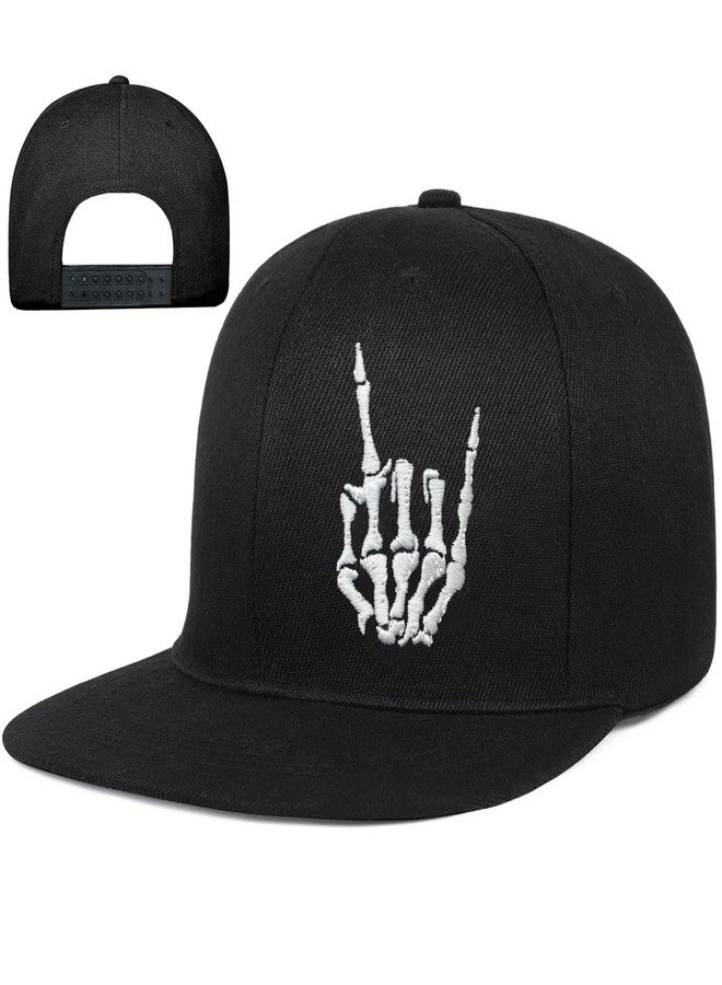 viofre Flat Bill Hats for Men Embroidery Skull Snapback Hats for Men Flat Brim Fitted hat Mens Black Baseball Cap Funny Hip Hop Trucker hat for Mens Adjustable Snap Back Golf Cap Teen Boys Skateboard Gifts - Image 1